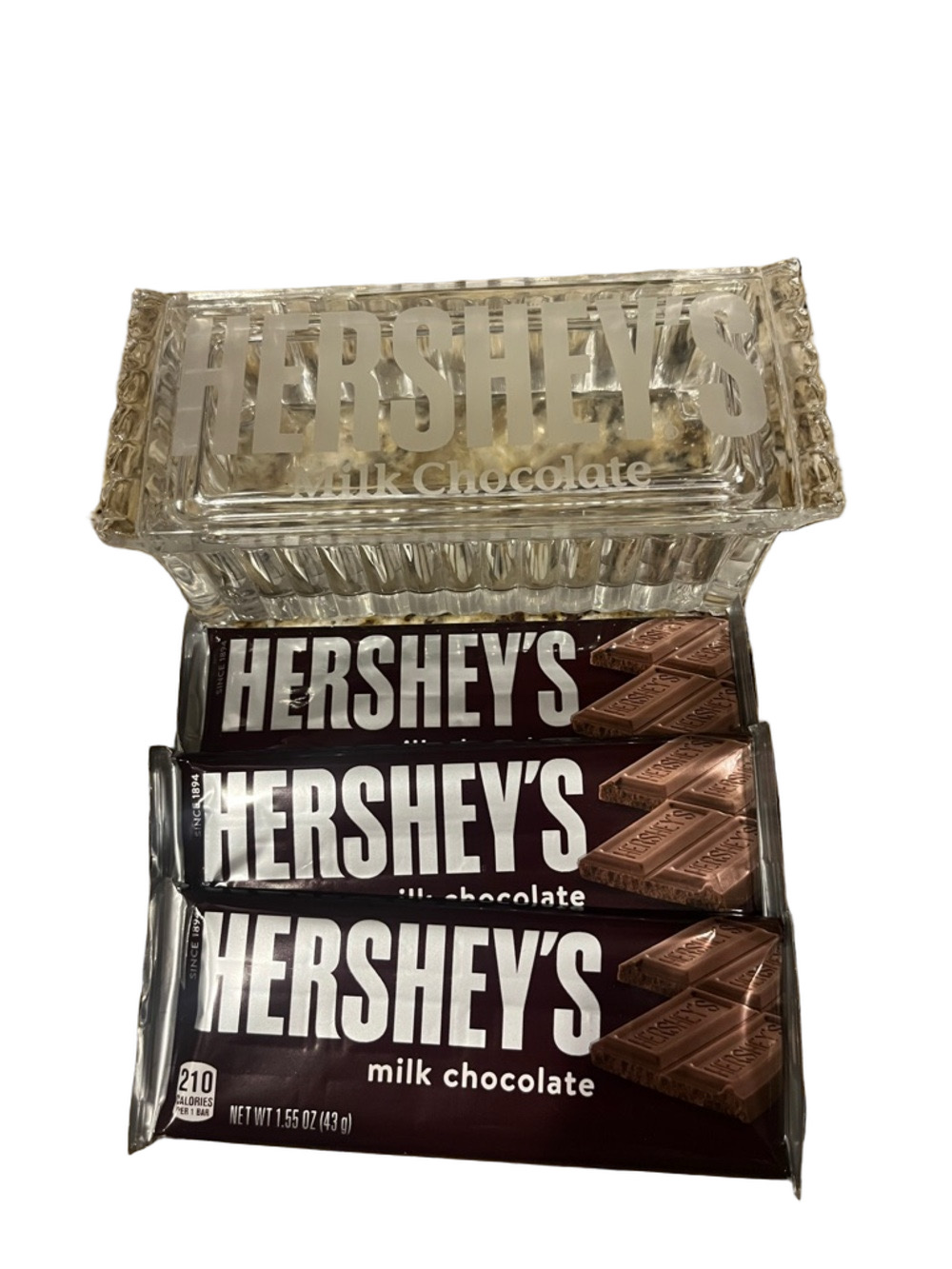 Hershey's Milk Chocolate Candy Bar Glass Covered Candy Dish Etched Classic Brown